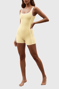 Women's Nude Contrasting Color Yoga Exercise Jumpsuit