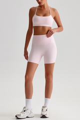 Women's Bare Feel Cross Back Bra & Side Pocket Shorts Set