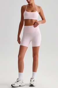 Women's Bare Feel Cross Back Bra & Side Pocket Shorts Set