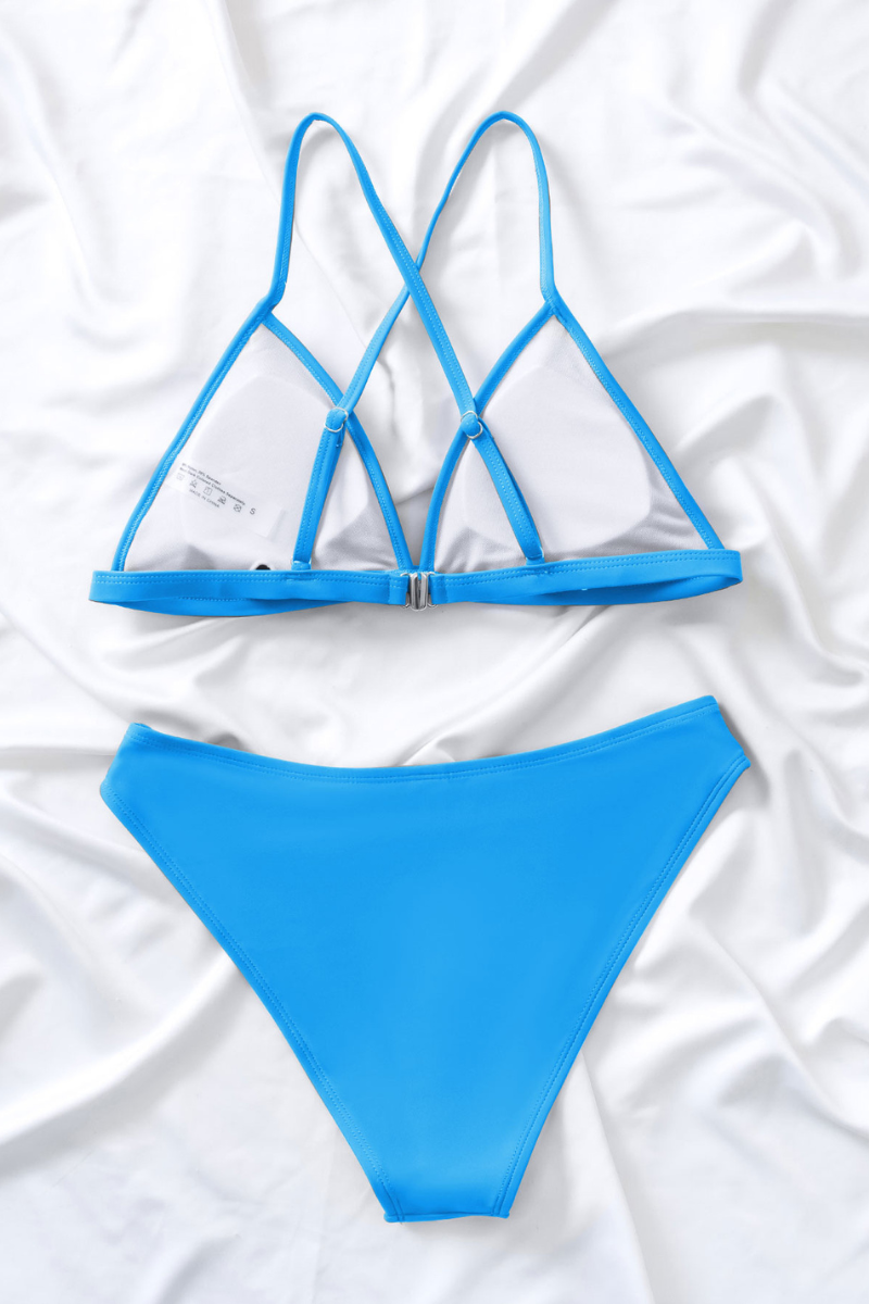 Women's Triangle Cup Spaghetti Strap  Cross Back Solid Sexy Bikini