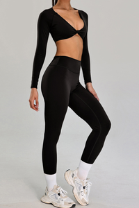Women's Set:Twist-Front Long Sleeve T-shirt & Leggings