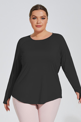 Women's Plus Size Loose Mesh Long Sleeve Top.