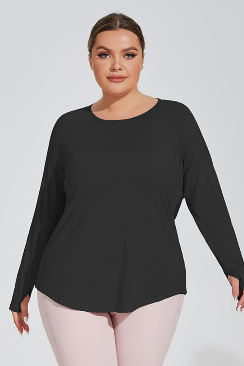 Women's Plus Size Loose Mesh Long Sleeve Top.