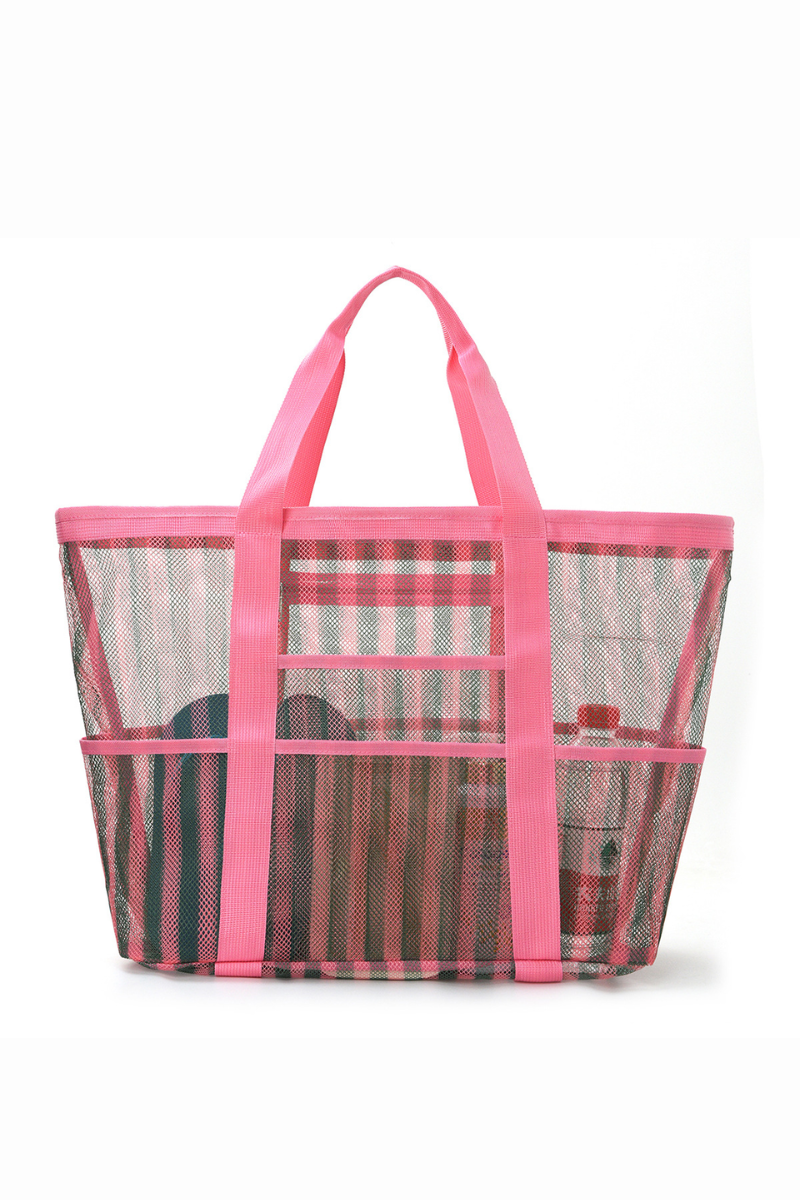 Women Summer Mesh Colorful Striped Large-Capacity Beach Bag