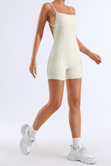Women's Striped Color-Block Padded Backless Short Yoga Jumpsuit