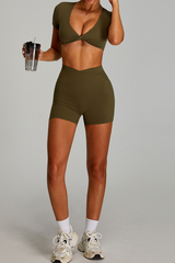 Women's Set:Twist-Front Tank Top & Criss-cross Waist Shorts