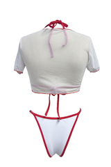 Women's Cherry Print Color Block Triangle Three Piece Bikini