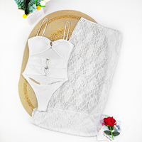 Women's Metal Button Strapless Lace One Piece Swimsuit