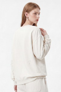 Women's Fall Washed Distressed Loose Drop Shoulder Pullover