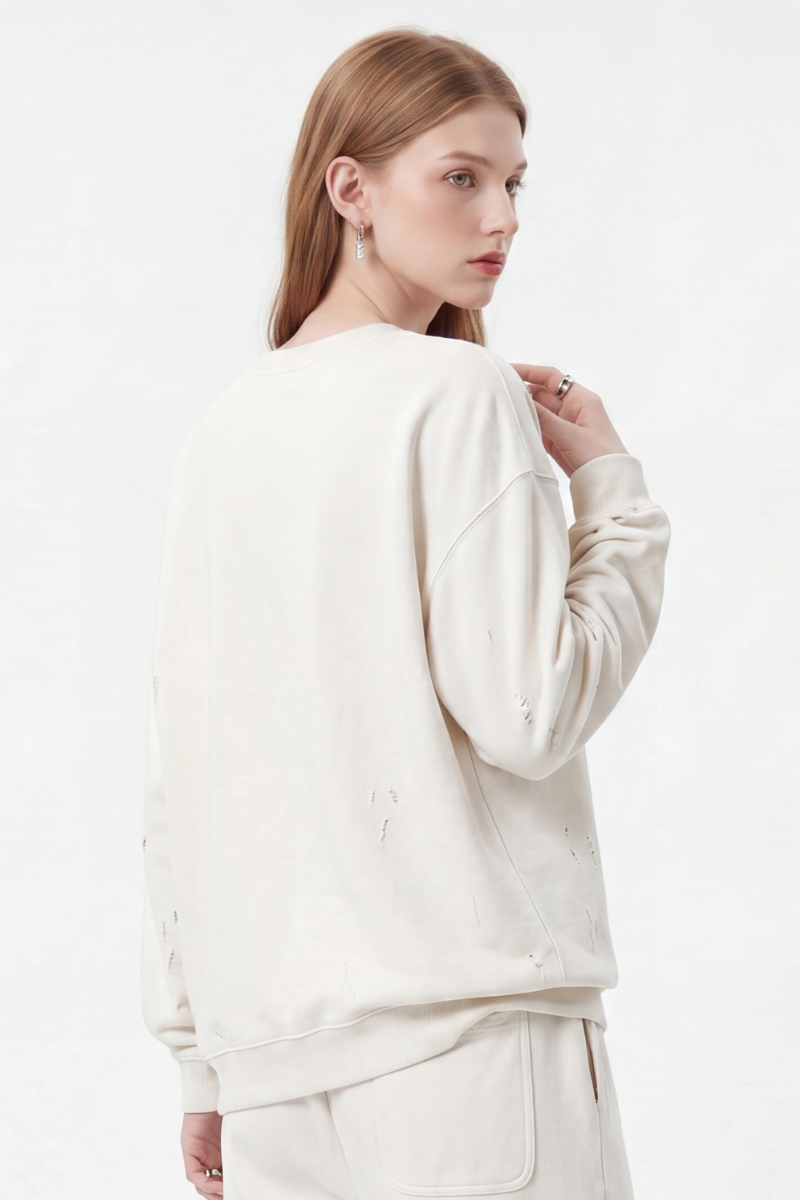 Women's Fall Washed Distressed Loose Drop Shoulder Pullover