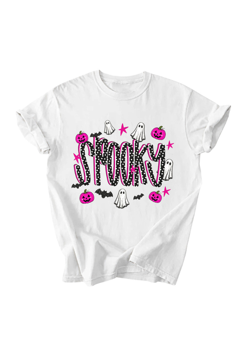 Women's Halloween Pumpkin Ghost Bat Print T‑shirt