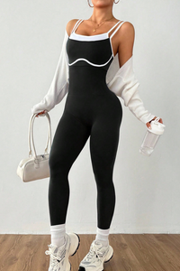 Women's Color-block Double Strap Slim One-Piece Jumpsuits