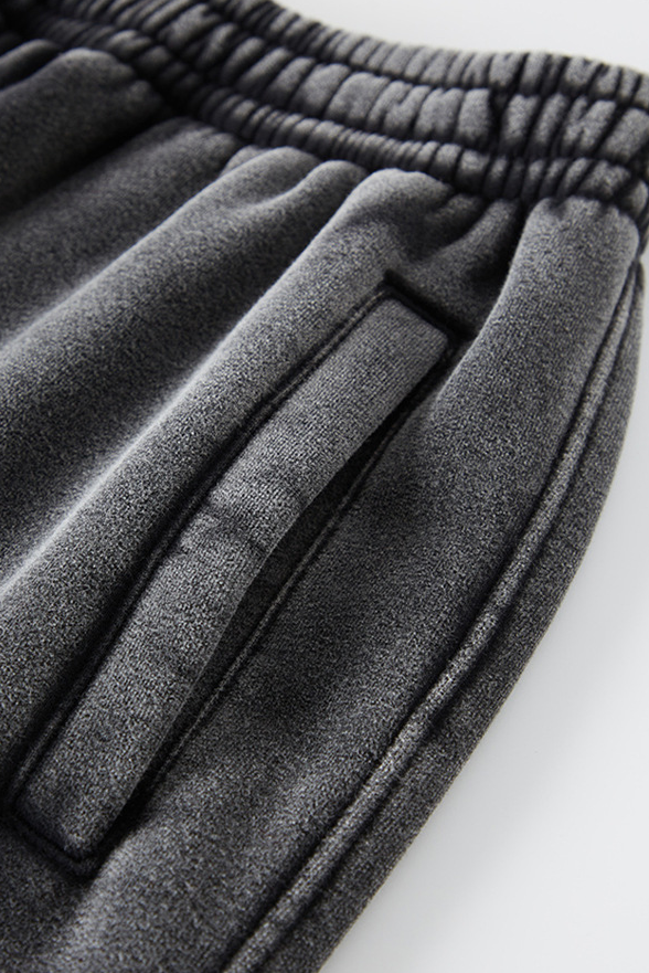 Men/Women Unisex Wax-Dye Washed Fleece Jogger Pants