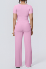 Women's Athletic Sets:Cropped T-shirt And Straight Leg Pants