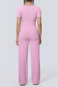 Women's Athletic Sets:Cropped T-shirt And Straight Leg Pants