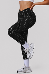 Women's Polka-Dot High-Waist Criss-Cross Hollow-Out Leggings