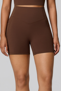 Women's High Waist Side Pocket Sculpting  Fit Yoga Shorts