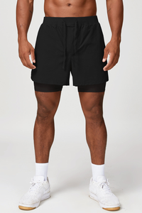 Men's Drawstring Solid Faux Two Piece Quick Dry Shorts