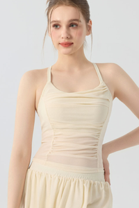 Women's Halter Mesh Ruched Waist Padded Yoga Tank Top