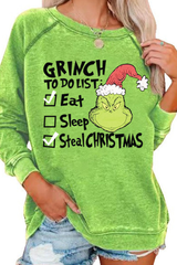 Women's Fall Cotton Christmas Grinch Cartoon Raglan Pullover