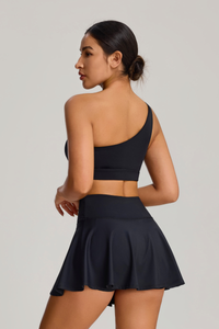 Women's Two-Piece Set: One-Shoulder Sports Bra & Tennis Skirt