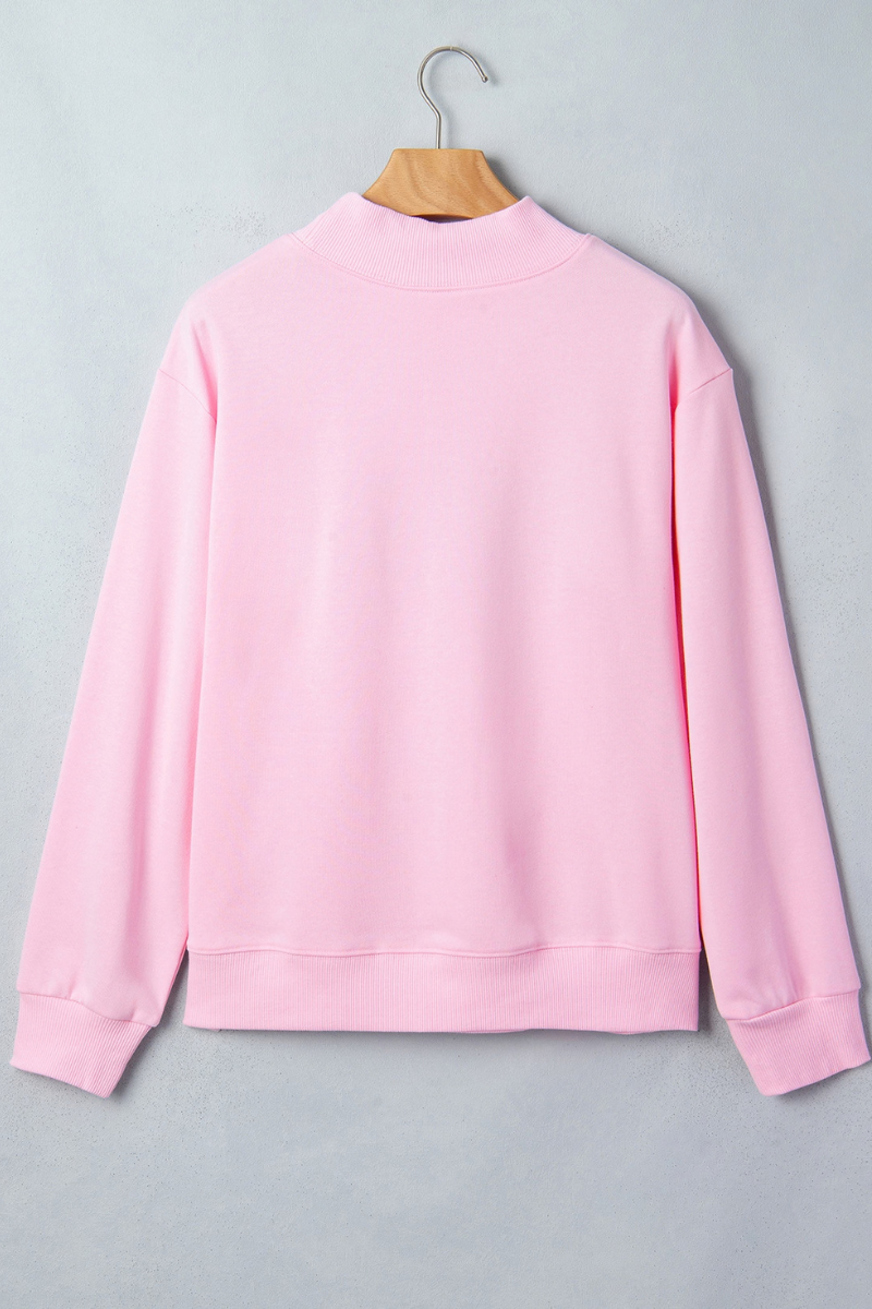 Women's Fall Pink Valentines Day Mock Neck Sweatshirt