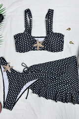 Women's Summer Polka Dot Starfish Ruffle 3-Piece Bikini Set