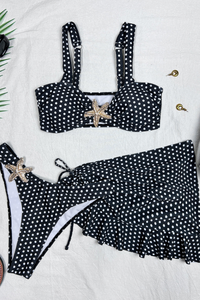 Women's Summer Polka Dot Starfish Ruffle 3-Piece Bikini Set