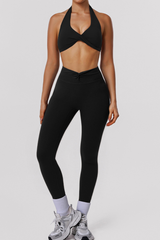 Women's Twist Halter Backless Bra And Legings Yoga Sport Sets