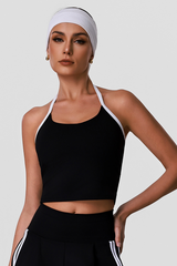 Women's Athletic Color-Block Halter Neck Crpped Tank Top