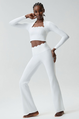 Women's Petal Long Sleeve Top And Flare Pants Two-Piece Set