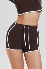 Women's Contrast Trim Drawstring Side Pocket Fitness Shorts