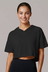 Women’s Hooded Cut Out Cropped Breathable Short-Sleeved Top