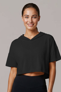 Women’s Hooded Cut Out Cropped Breathable Short-Sleeved Top
