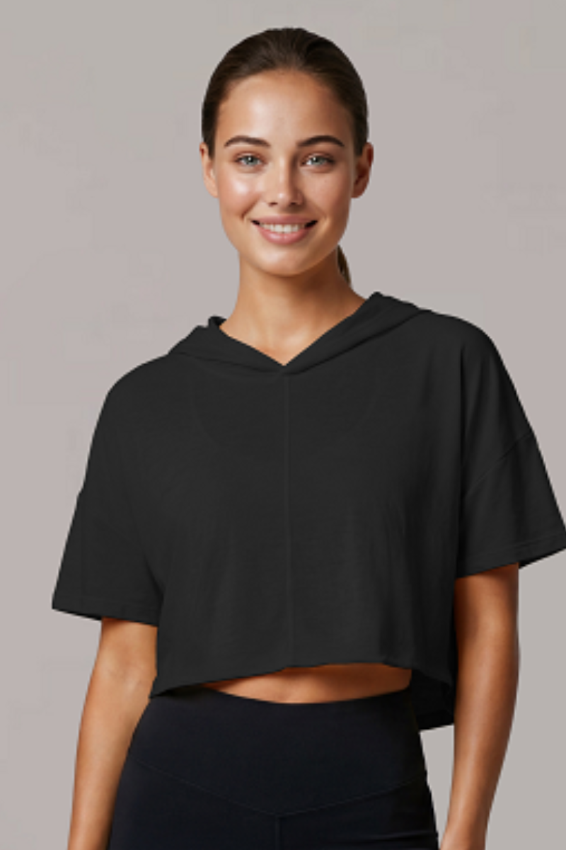 Women’s Hooded Cut Out Cropped Breathable Short-Sleeved Top