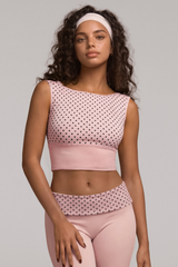 Women's Polka Dot Set:Tie-Back Cropped Tank Top & Flare Pant