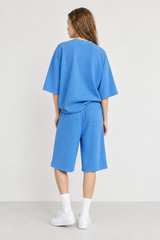 Women's Waffle Knit Set:Loose Fit T-shirt &Knee Length Short