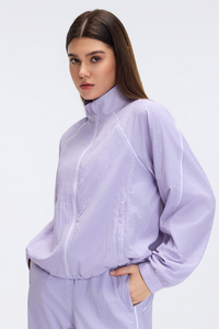 Women's Stand Collar Lightweight Drawstring Hem Sports Jacket