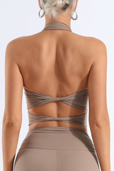 Women's Halter Neck Pleated Twist Back Padded Sports Bra