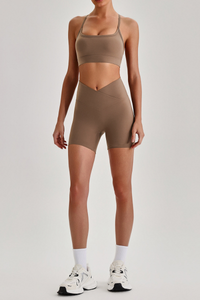 Women's Brushed Set:Cutout Back Bra & V-waist Yoga Shorts