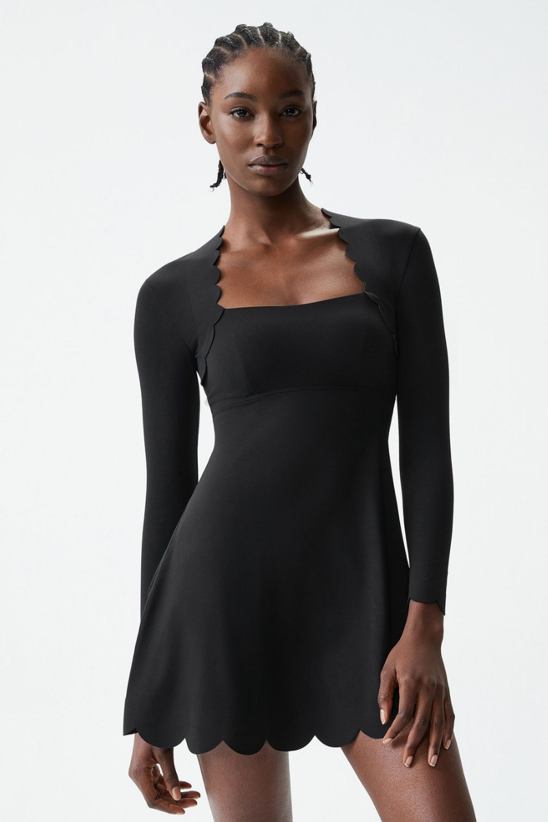 Women's Long Sleeve Wave-Detail Yoga Dress