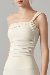 Women's One-Shoulder Ruched Waist Padded Yoga Tank Top