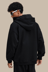 Hooded zip-up sweatshirt.