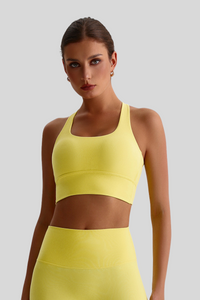 Women Cross Back Naked Feel Sports Bra: Removable Padded Yoga Top + Crisscross Back Design