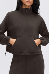 Women's Fall/Winter Stand Collar Half Zip Cropped Sweatshirt