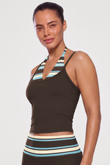 Women's Fake Two‑Piece Color Block Halter Sports Cami Tank