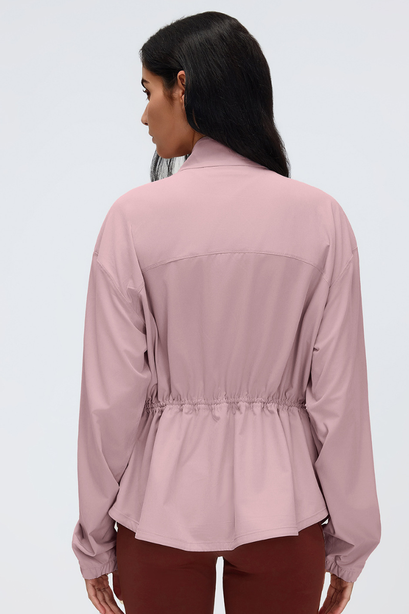 Women's Windproof Drawstring Media Pocket Peplum Jacket