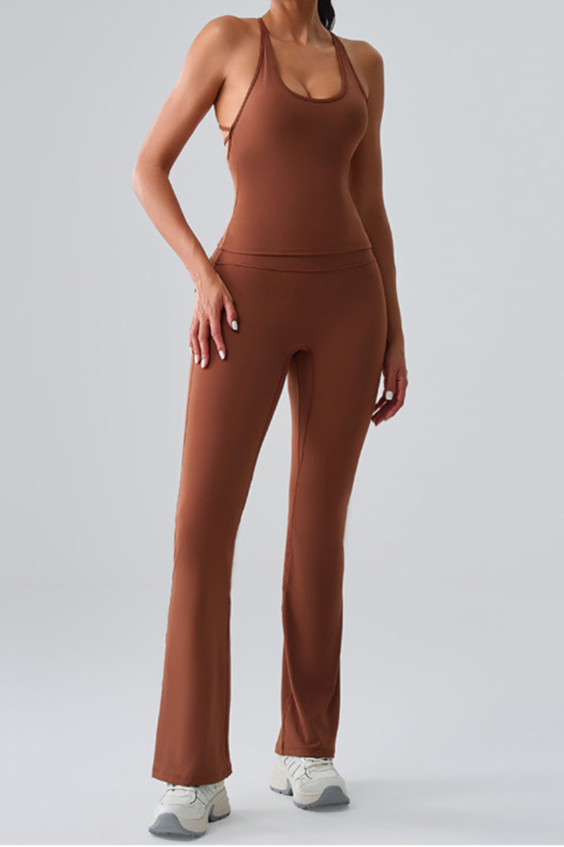 Women's Spaghetti Strap Sports Bra & Pocket Yoga Flare Pants Set