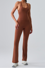 Women's Spaghetti Strap Sports Bra & Pocket Yoga Flare Pants Set