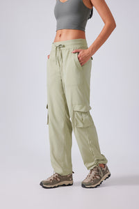 Women Lightweight Quick Dry Multi-Pocket Outdoor Running Sports Fitness Workwear Wide Leg Casual Pants